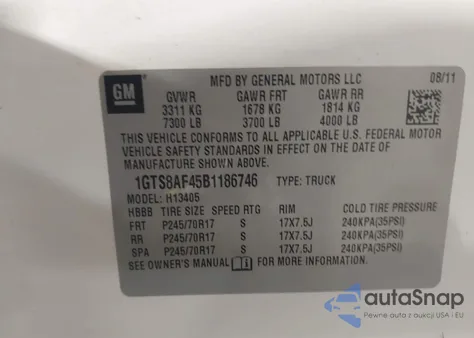 2011 GMC Savana 1500 Work Van z USA, uszkodzony, nr VIN 1GTS8AF45B1186746